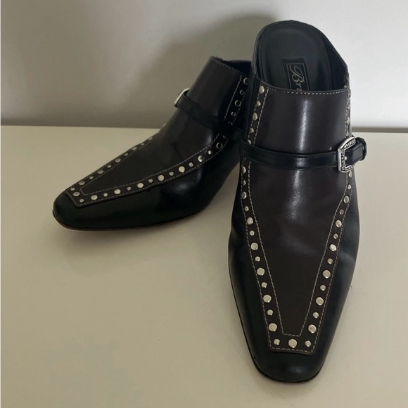 Brighton Shoes - Brighton Black Studded Slip-On Mule Loafers